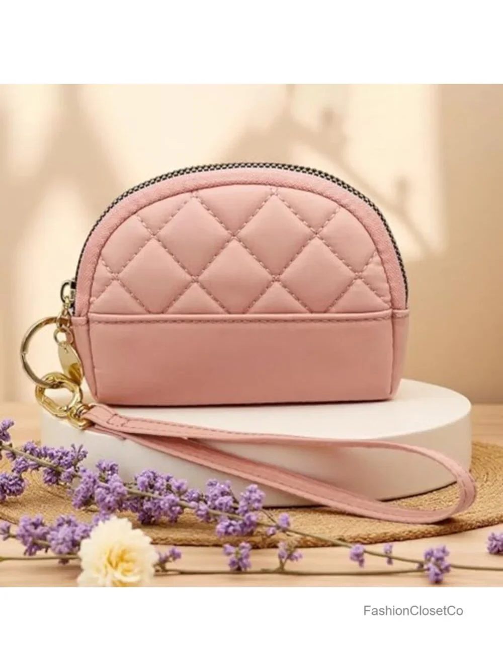 Quilted Nylon Coin Purse with Detachable Wristlet, Card Holder Zip Wallet for